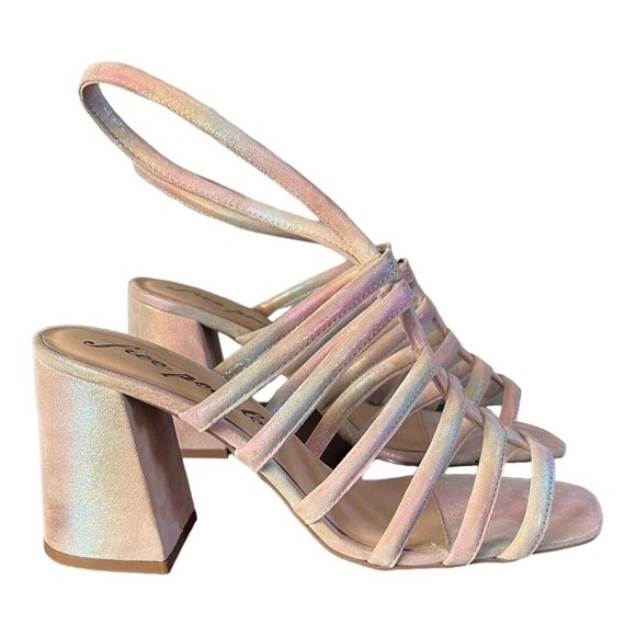 Free People Shoes - Free People Sandals Womens 9.5 Collette Rainbow Metallic Cinched Heel Strappy